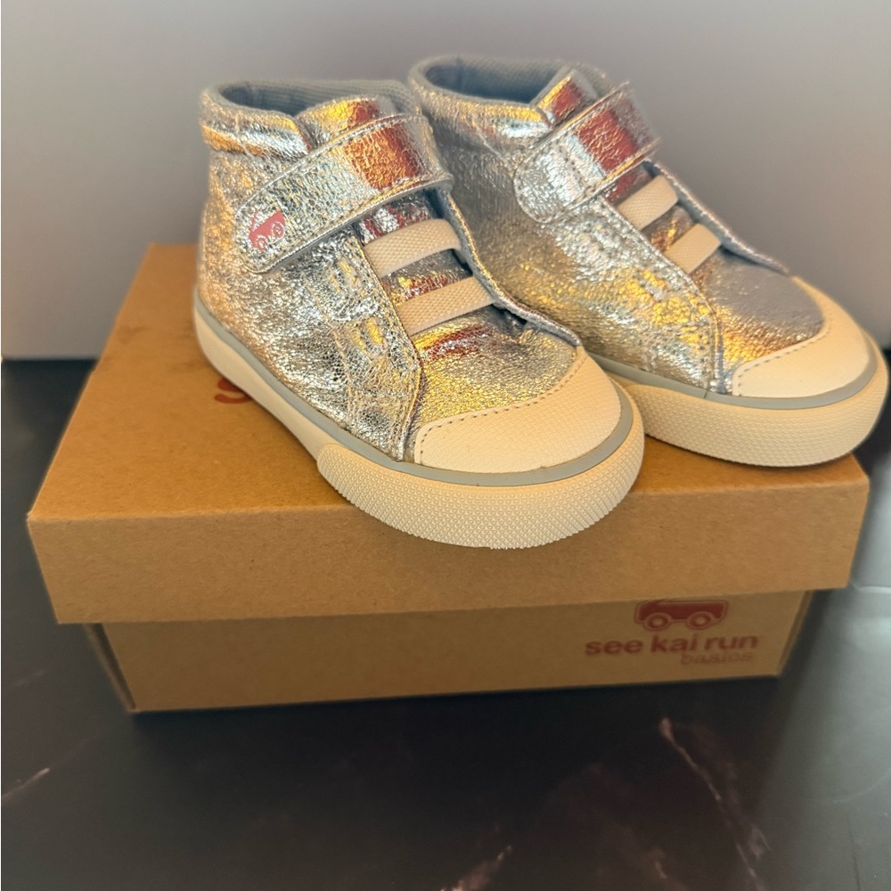 See Kai Run Silver Shimmer High-Top Sneakers for Kids